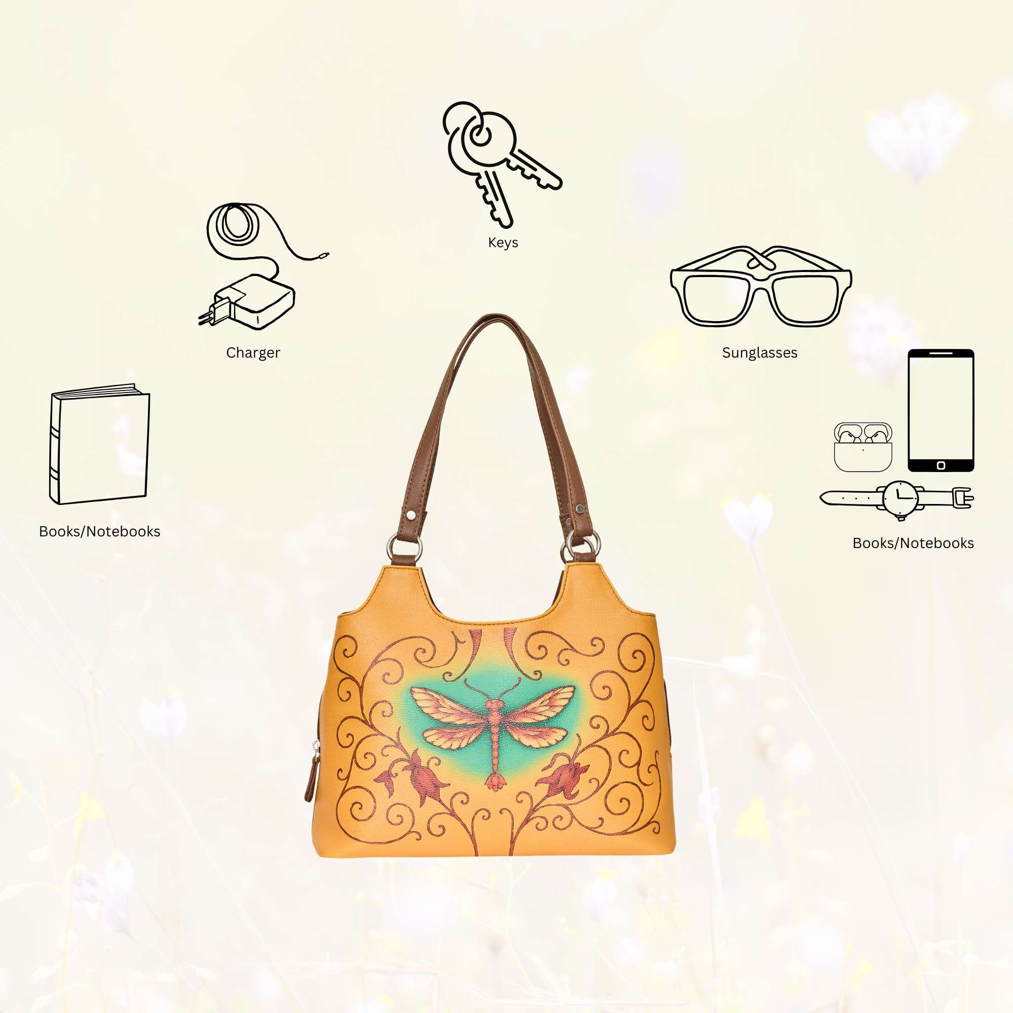 Printed Genuine Leather Shoulder Tote Bag for Women – Stylish Top Handle Handbag Purse– Travel, Office & Daily Use