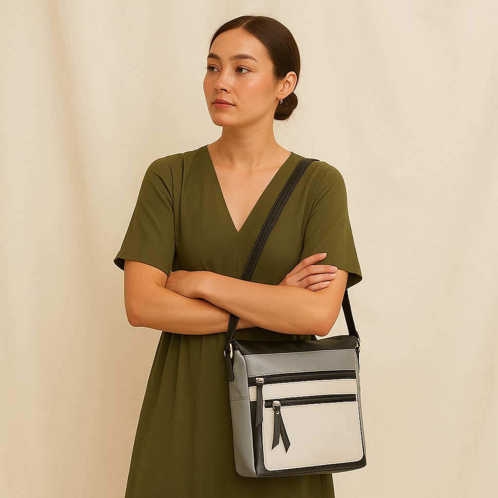 Genuine Leather Women’s Crossbody Sling Bag – Grey Ladies’ Messenger Bag– Travel Shoulder Bag for Work, Shopping & Casual