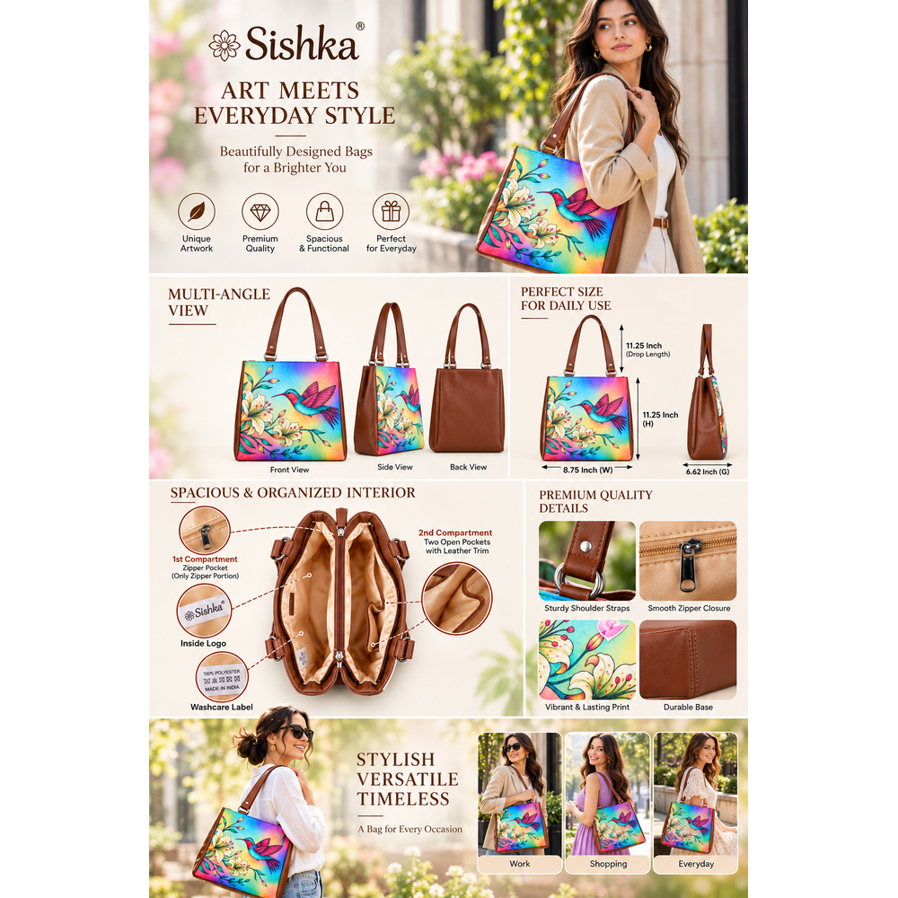 Women’s Printed Vegan Leather Tote Shoulder Bag – Multi-Compartment Handbag for Daily Use, Work & Travel