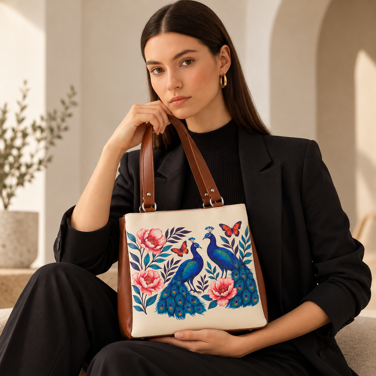Women’s Printed Vegan Leather Tote Shoulder Bag – Multi-Compartment Handbag for Daily Use, Work & Travel