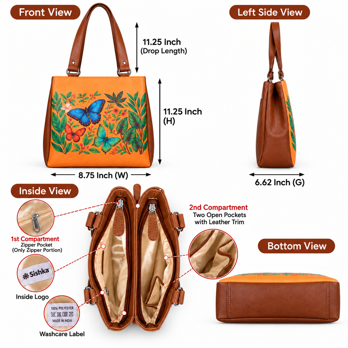 Women’s Printed Vegan Leather Tote Shoulder Bag – Multi-Compartment Handbag for Daily Use, Work & Travel