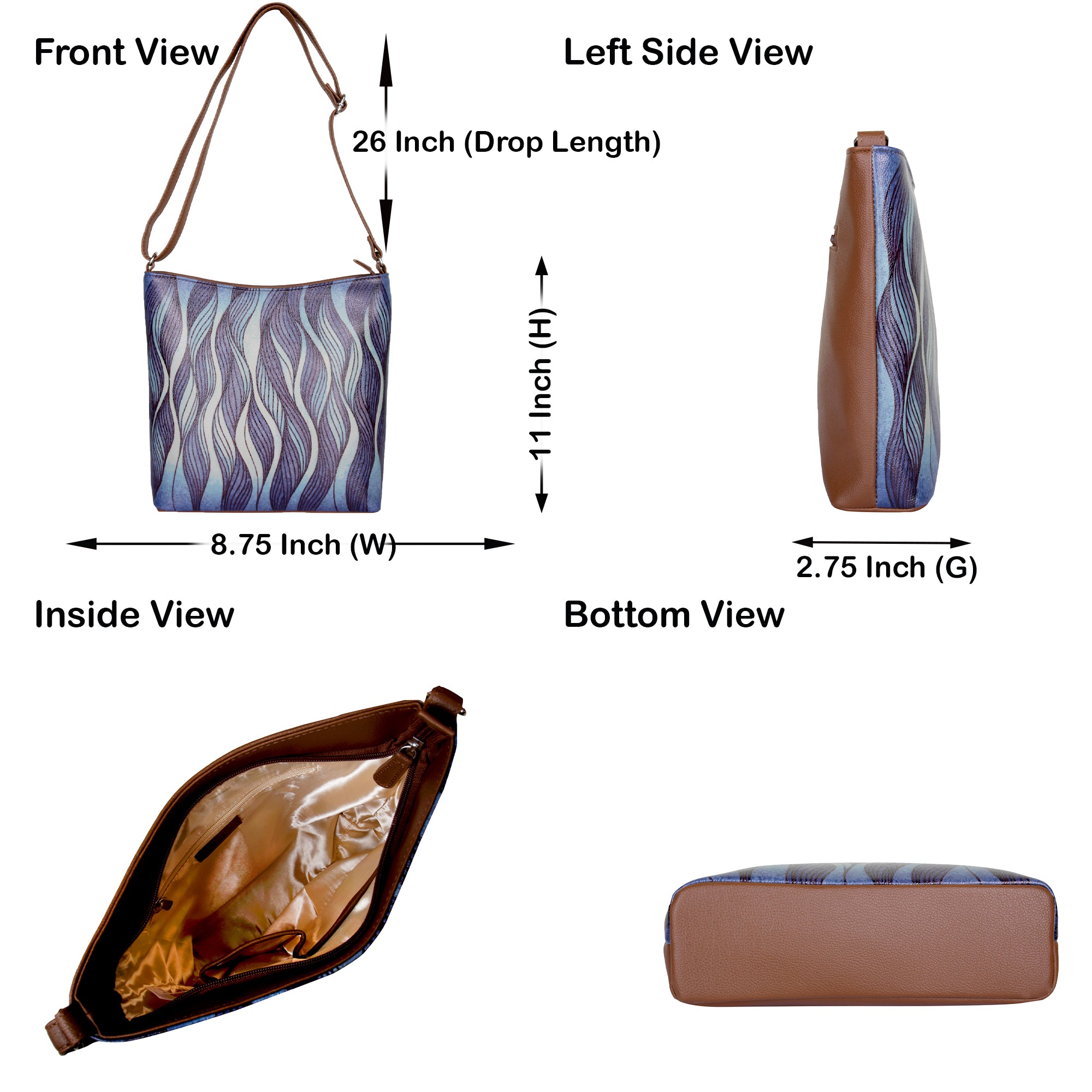 Printed Leather Crossbody Bag – Adjustable Sling & Over the Shoulder Bag for Women – Stylish Handbag & Travel Purse