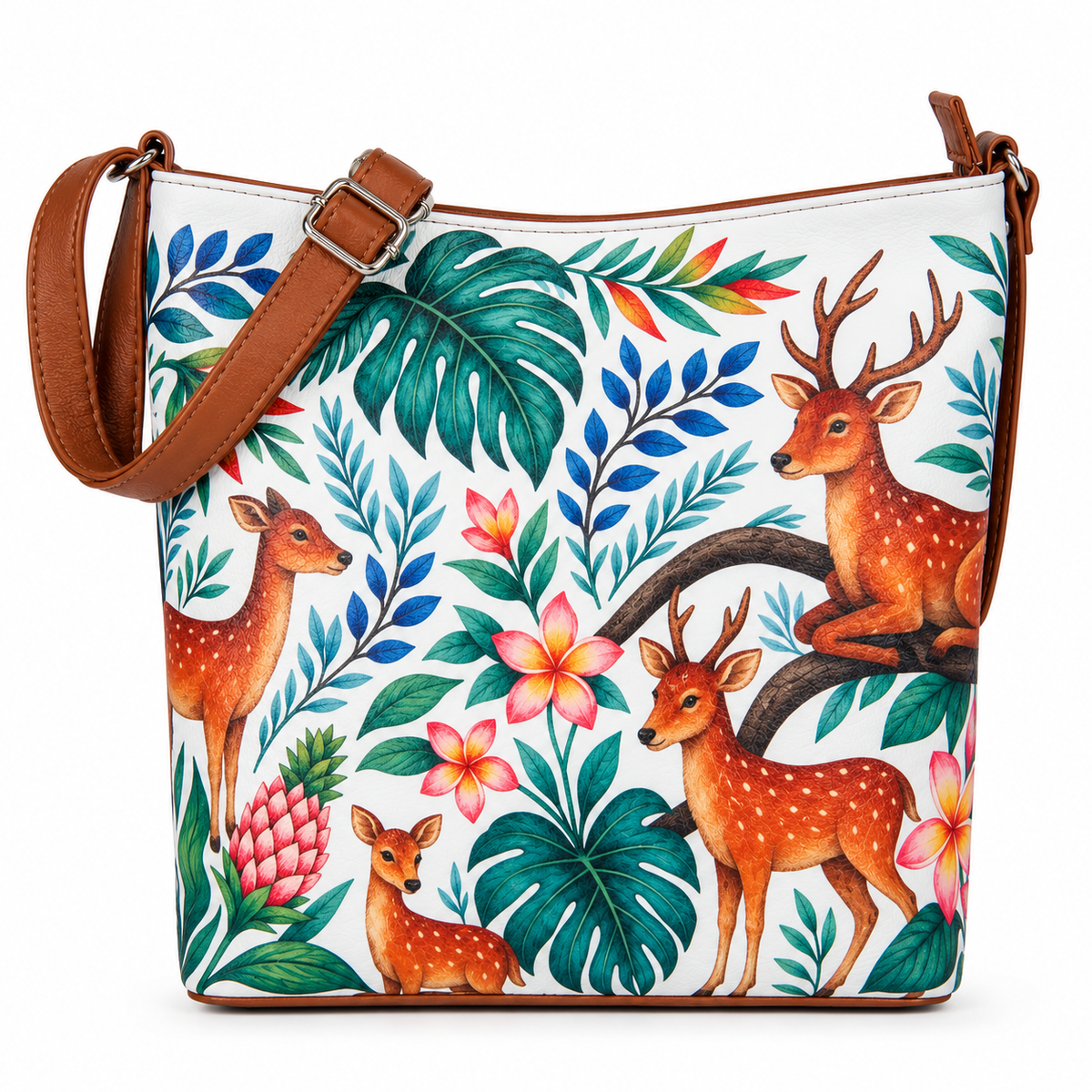 Printed Vegan Leather Crossbody Bag – Adjustable Sling & Over the Shoulder Bag for Women – Stylish Handbag & Travel Purse