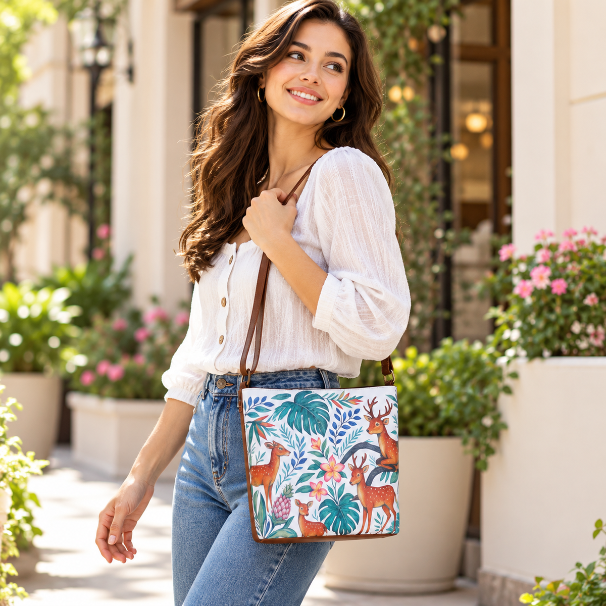Printed Vegan Leather Crossbody Bag – Adjustable Sling & Over the Shoulder Bag for Women – Stylish Handbag & Travel Purse
