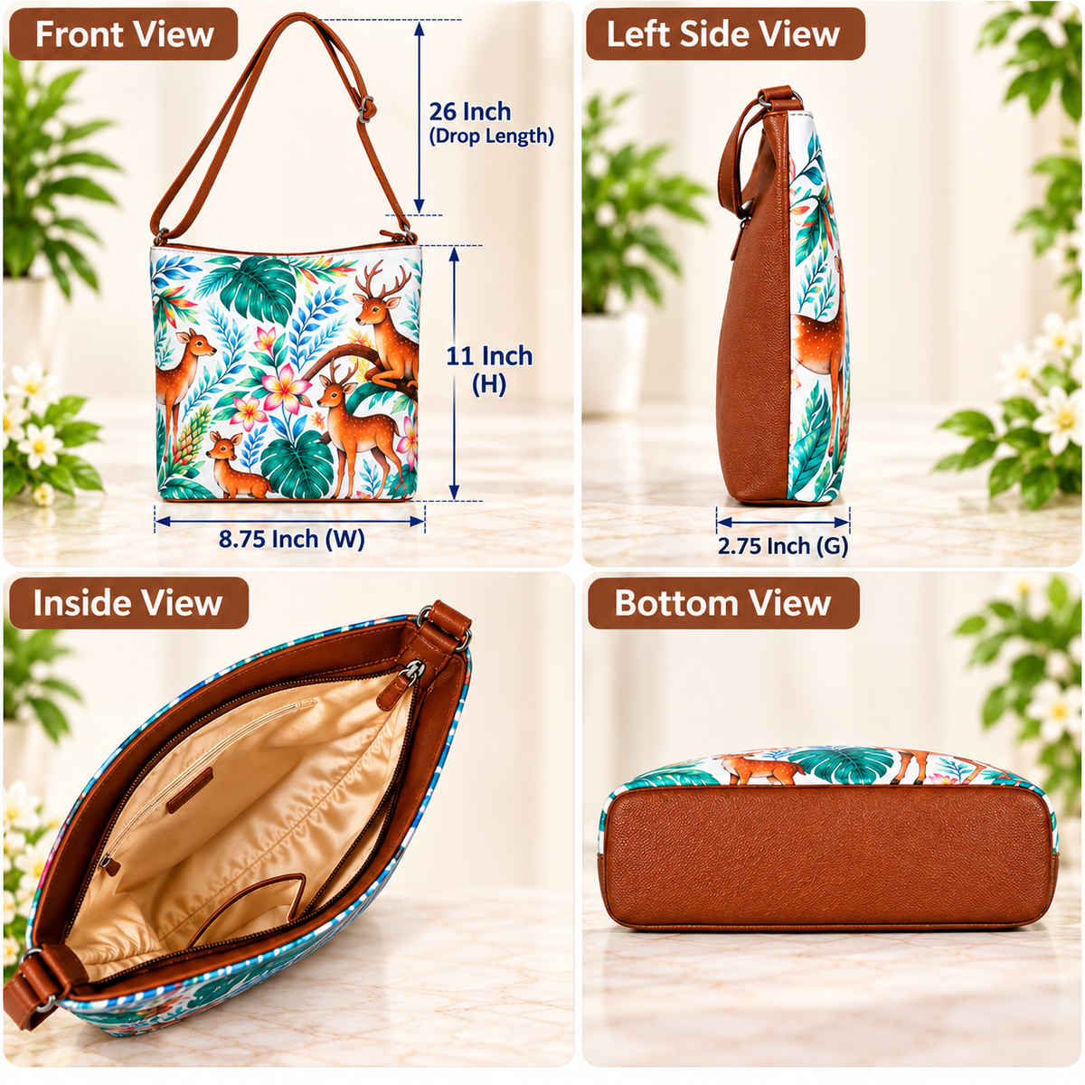 Printed Vegan Leather Crossbody Bag – Adjustable Sling & Over the Shoulder Bag for Women – Stylish Handbag & Travel Purse