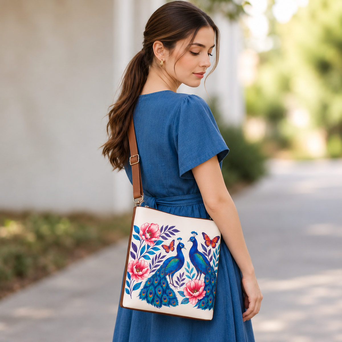 Printed Vegan Leather Crossbody Bag – Adjustable Sling & Over the Shoulder Bag for Women – Stylish Handbag & Travel Purse