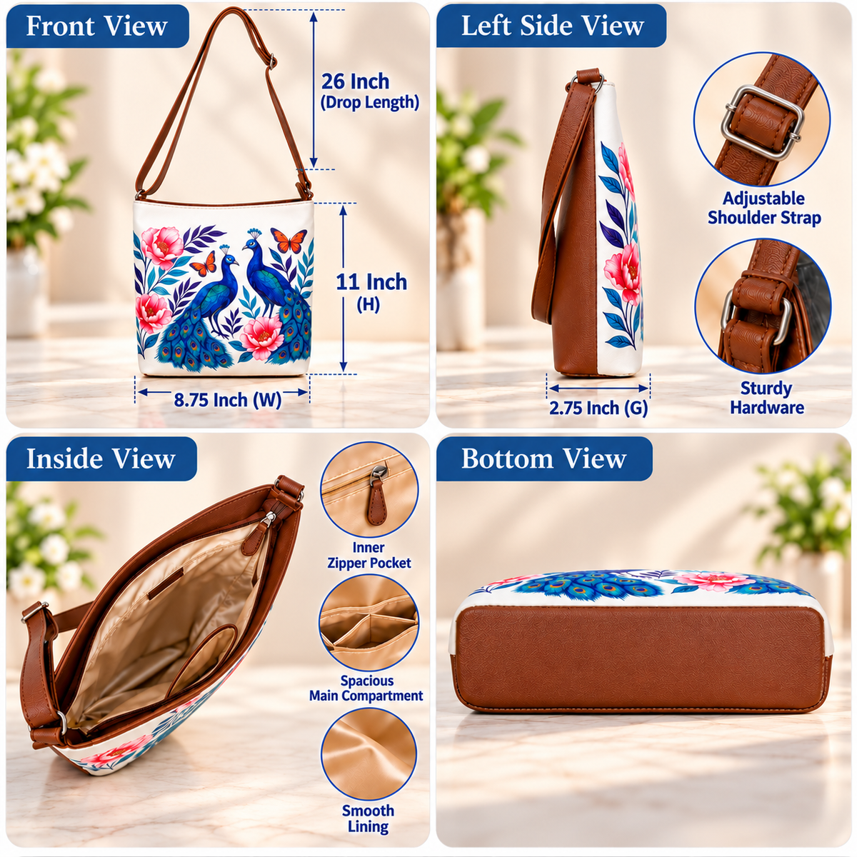 Printed Vegan Leather Crossbody Bag – Adjustable Sling & Over the Shoulder Bag for Women – Stylish Handbag & Travel Purse