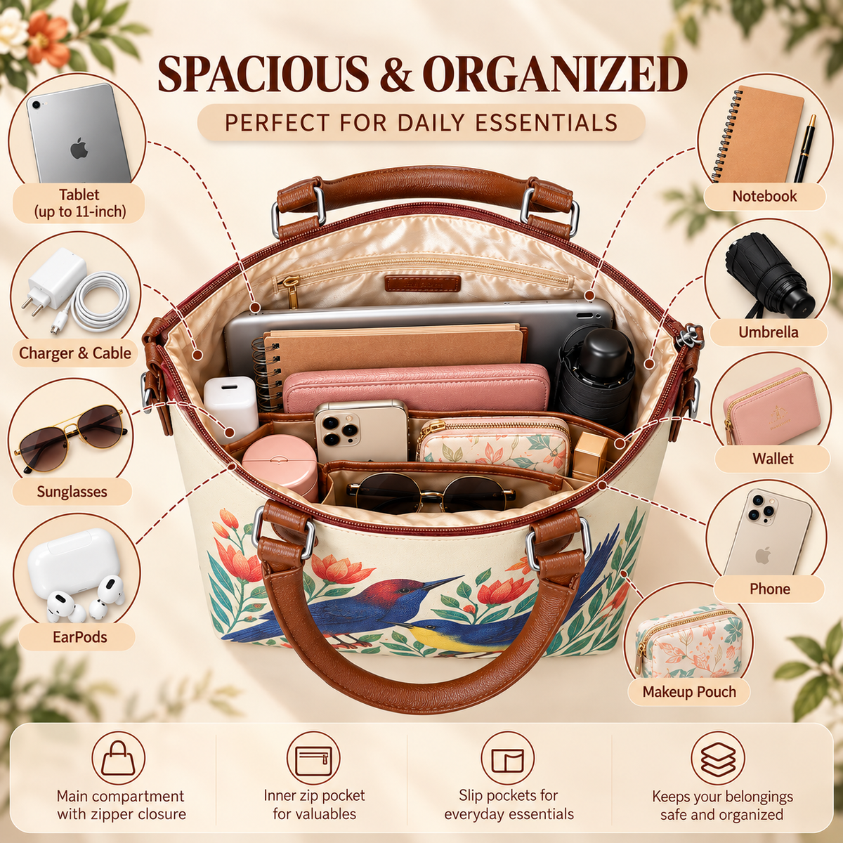 Women’s Vegan Leather 3-in-1 Printed Convertible Shoulder Bag – Stylish Top Handle Crossbody  & Handbag  Purse – Everyday Use