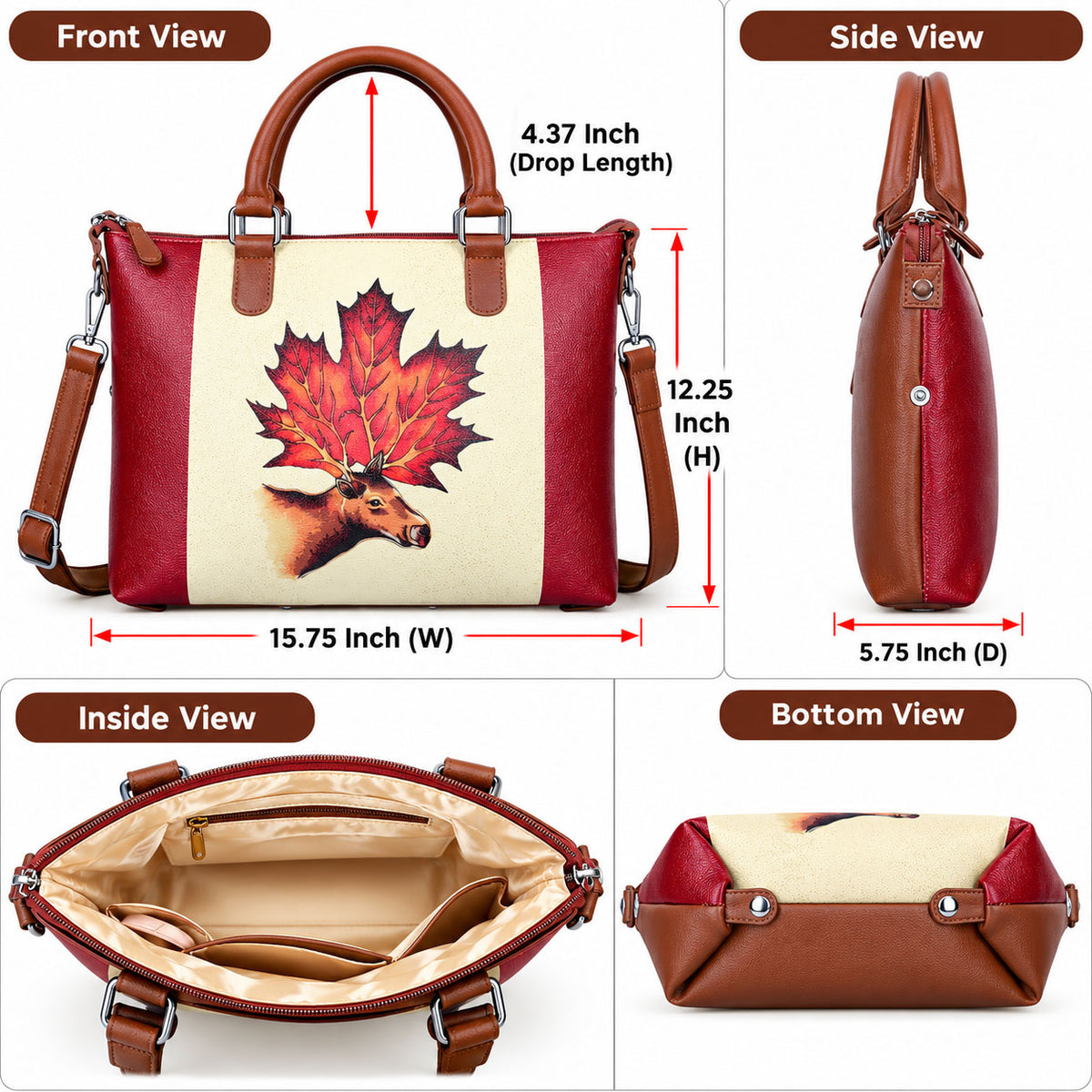 Women’s Vegan Leather 3-in-1 Printed Convertible Shoulder Bag – Stylish Top Handle Crossbody  & Handbag  Purse – Everyday Use