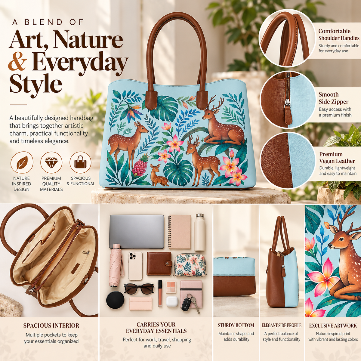 Vegan Leather Printed Carryall Tote for Women – Stylish Shoulder, Top Handle & Handbag for Ladies – Office, Work, Travel & Daily Use
