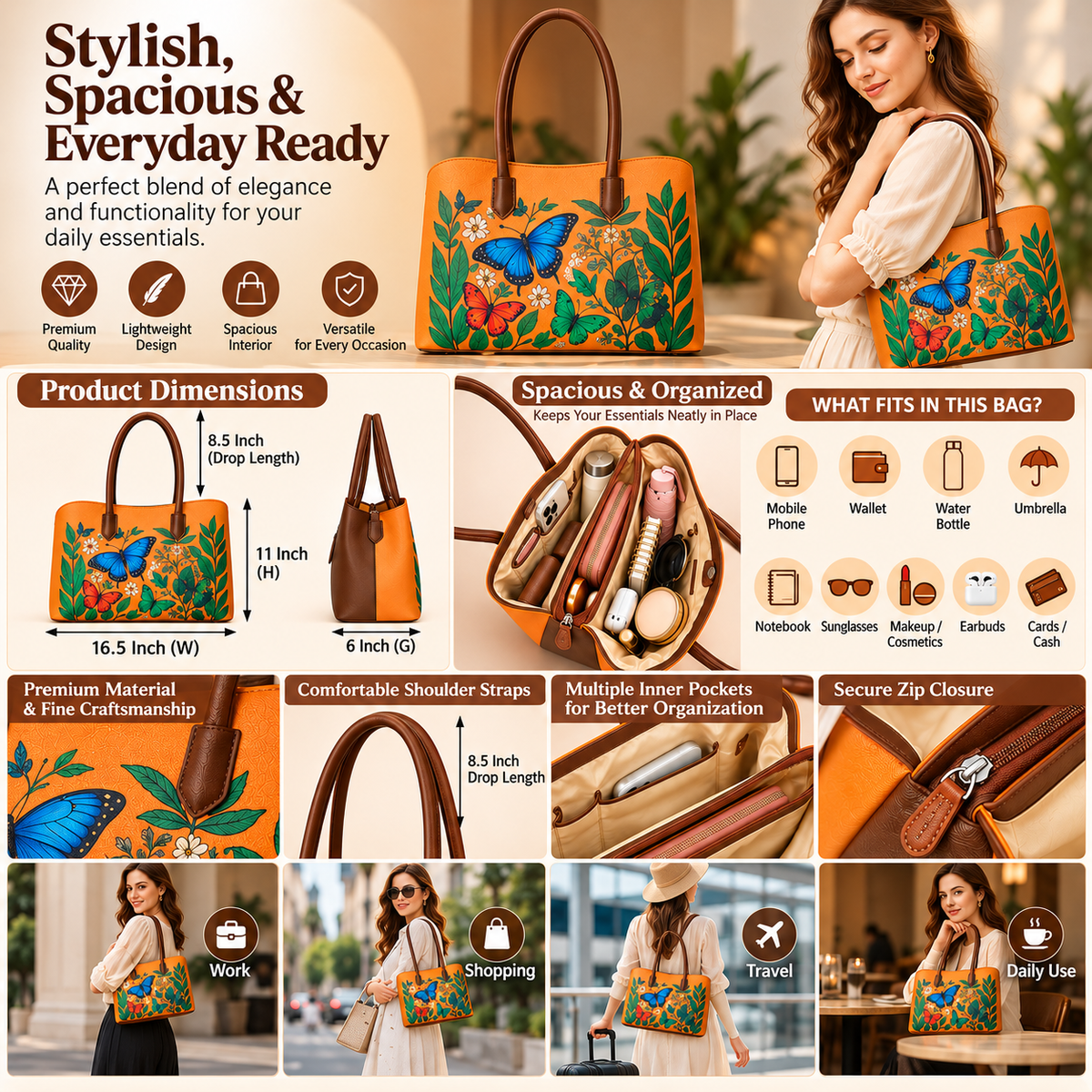 Vegan Leather Printed Carryall Tote for Women – Stylish Shoulder, Top Handle & Handbag for Ladies – Office, Work, Travel & Daily Use
