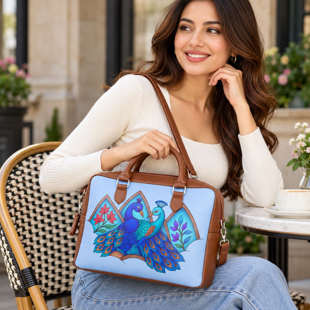 Leather Crossbody Bag for Women with Top Handle – Versatile Printed Vegan Shoulder, Tote & Business Handbag – Work, Travel & Daily Use