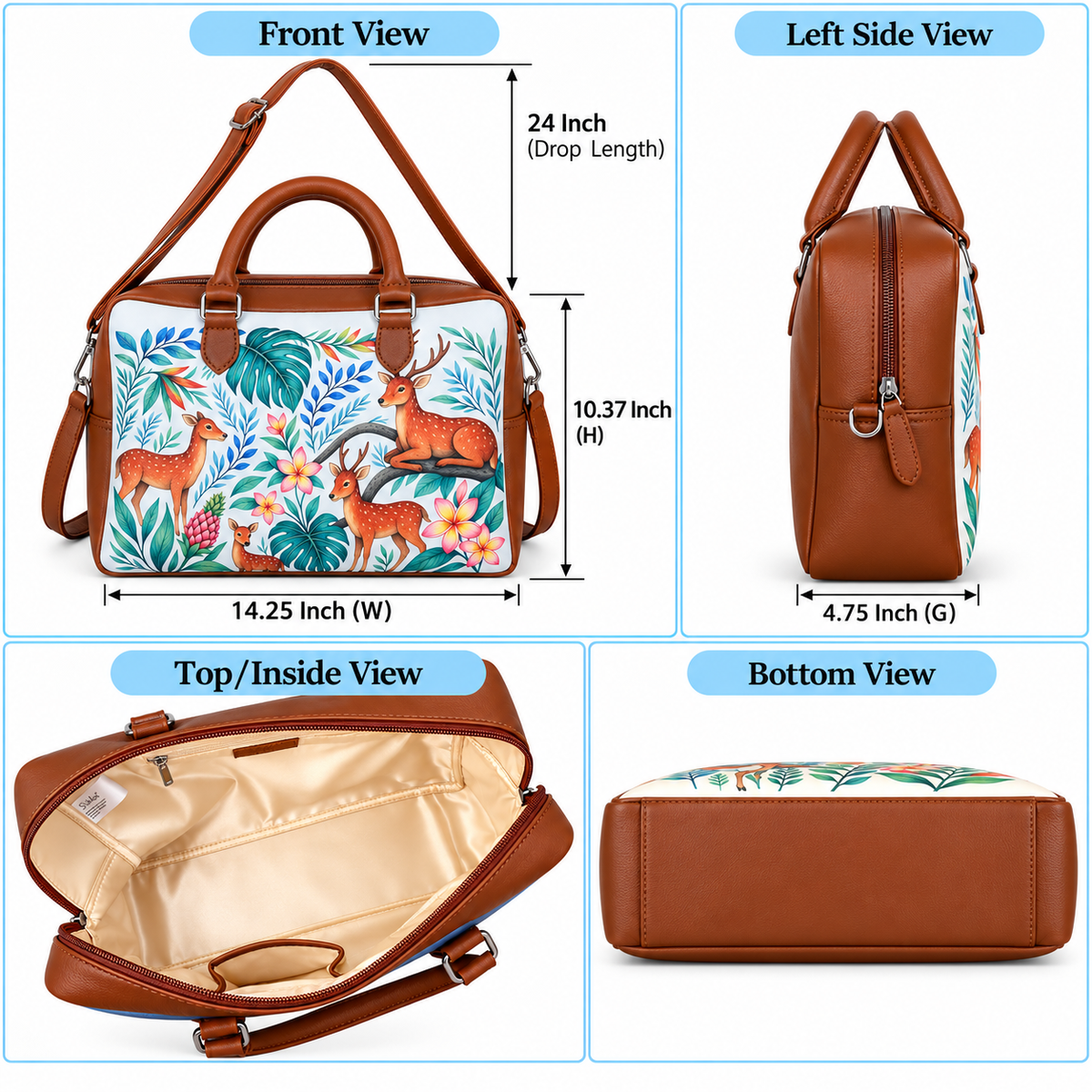 Leather Crossbody Bag for Women with Top Handle – Versatile Printed Vegan Shoulder, Tote & Business Handbag – Work, Travel & Daily Use