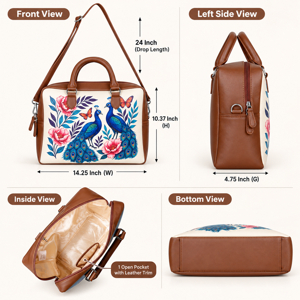 Leather Crossbody Bag for Women with Top Handle – Versatile Printed Vegan Shoulder, Tote & Business Handbag – Work, Travel & Daily Use