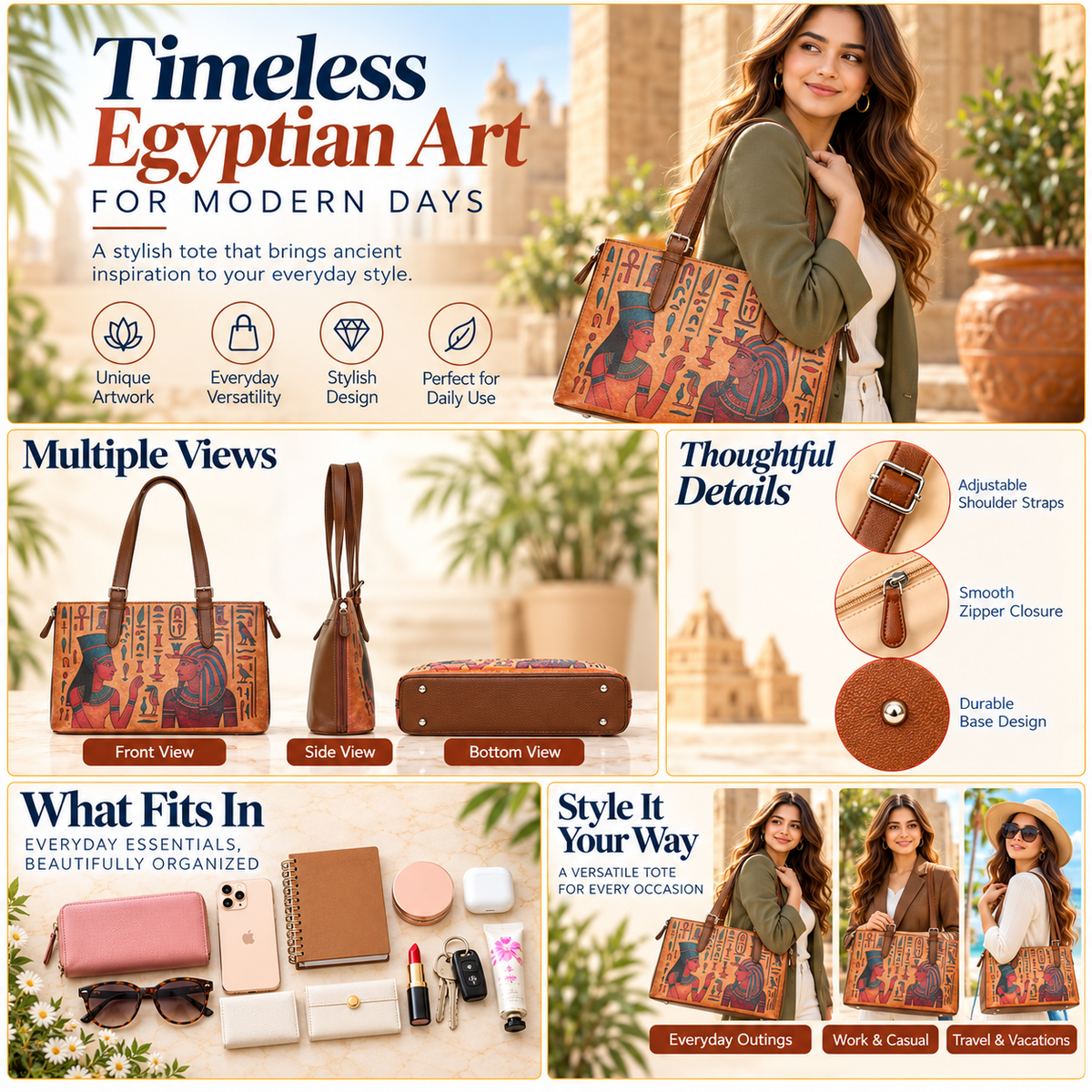 Tote Bag for Ladies'–  Women's Printed Vegan Leather Shoulder, Handbag & Top Handle Purse – Travel, Work & Daily Use