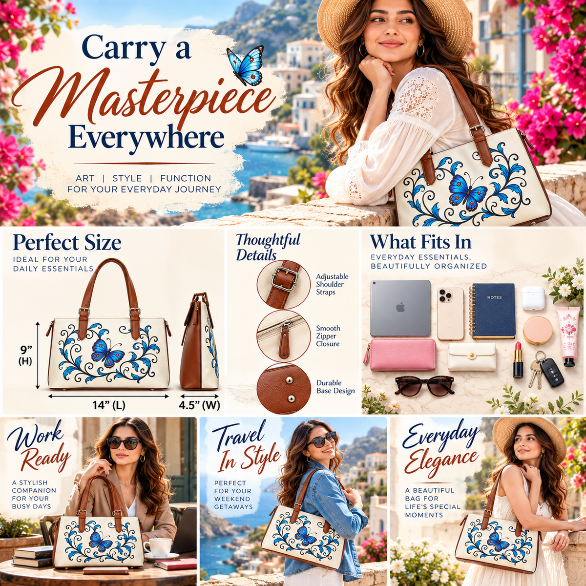 Tote Bag for Ladies'–  Women's Printed Vegan Leather Shoulder, Handbag & Top Handle Purse – Travel, Work & Daily Use