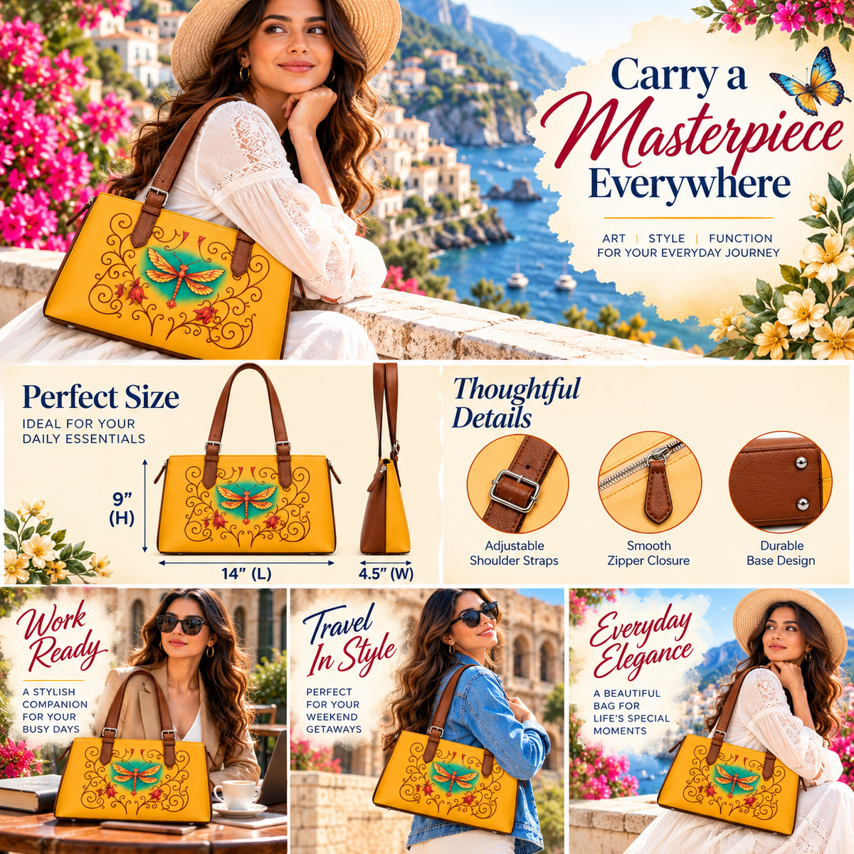 Tote Bag for Ladies'–  Women's Printed Vegan Leather Shoulder, Handbag & Top Handle Purse – Travel, Work & Daily Use