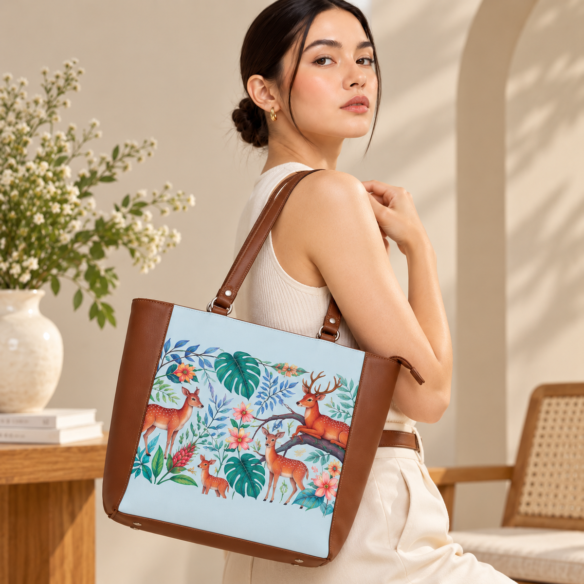 Vegan Leather Ladies' Shoulder Tote Bag– Printed Top Handle Handbag for Women – Work, Travel & Daily Use