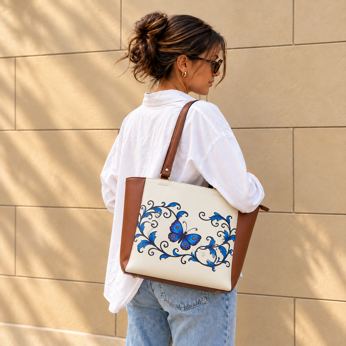 Vegan Leather Ladies' Shoulder Tote Bag– Printed Top Handle Handbag for Women – Work, Travel & Daily Use