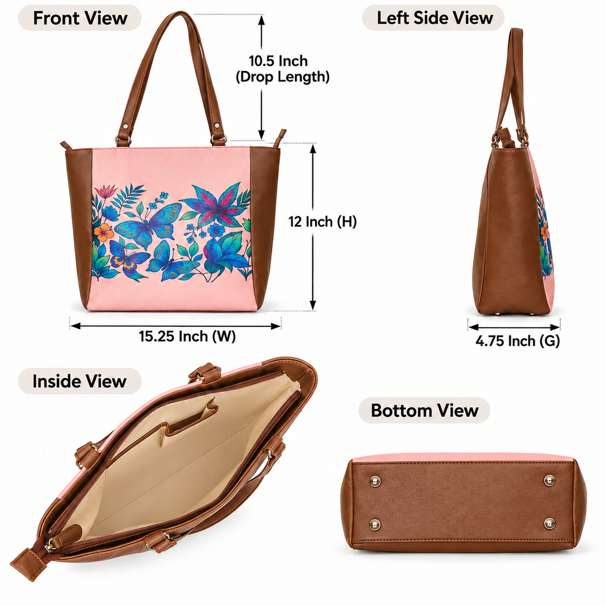 Vegan Leather Ladies' Shoulder Tote Bag– Printed Top Handle Handbag for Women – Work, Travel & Daily Use