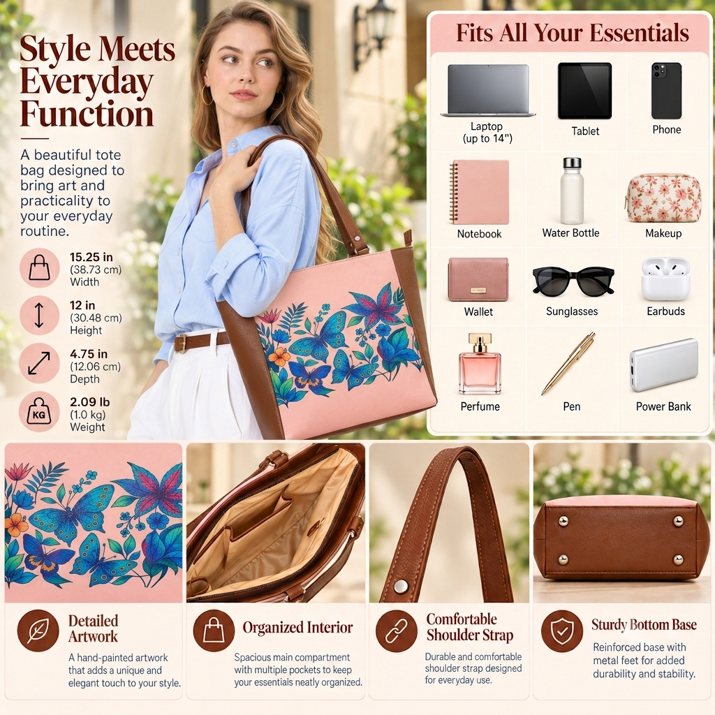 Vegan Leather Ladies' Shoulder Tote Bag– Printed Top Handle Handbag for Women – Work, Travel & Daily Use