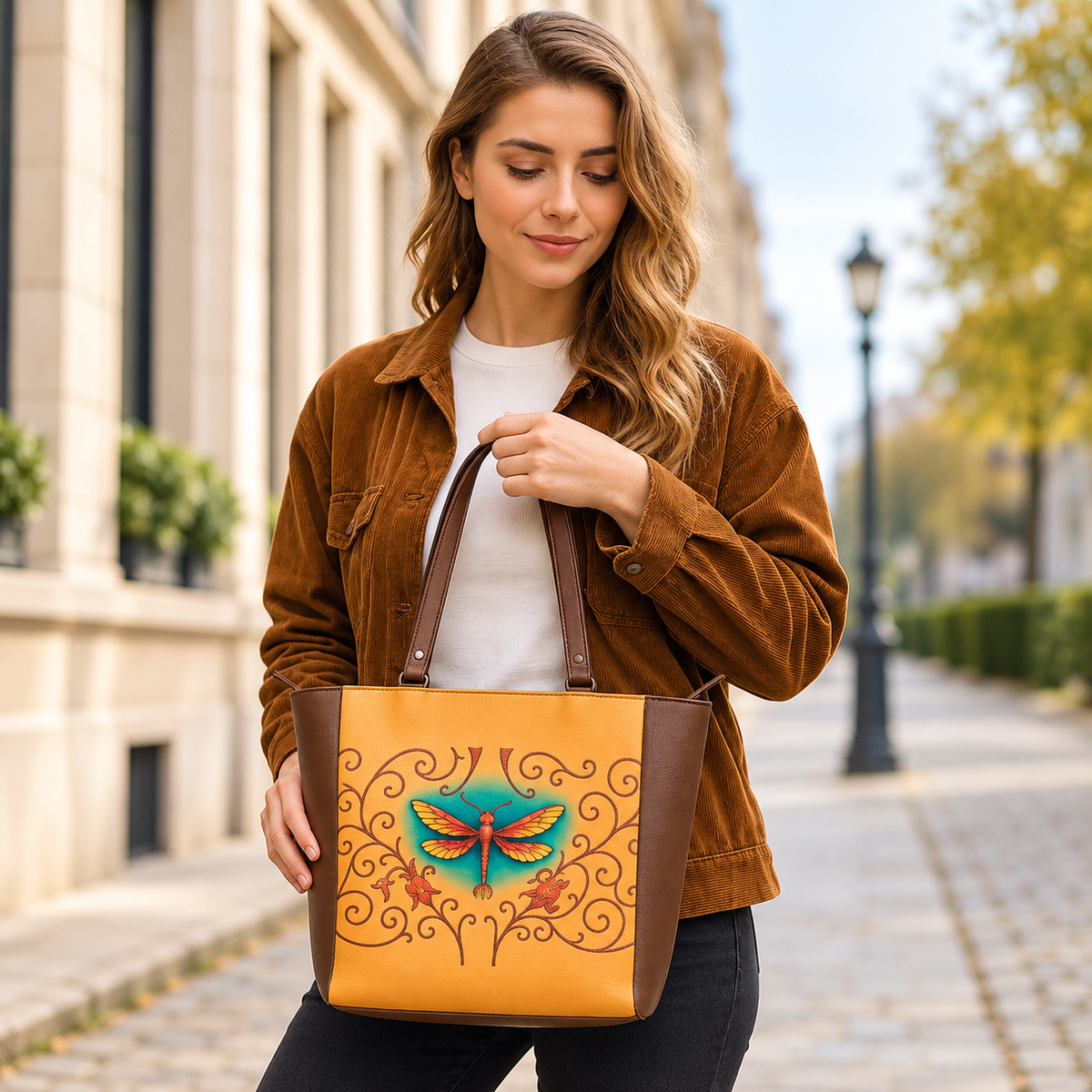 Vegan  Leather Ladies' Shoulder Tote Bag– Printed Top Handle Handbag for Women – Work, Travel & Daily Use