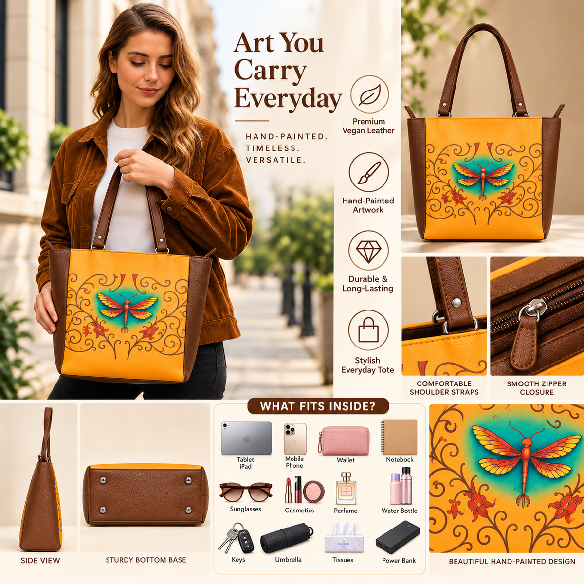Vegan  Leather Ladies' Shoulder Tote Bag– Printed Top Handle Handbag for Women – Work, Travel & Daily Use