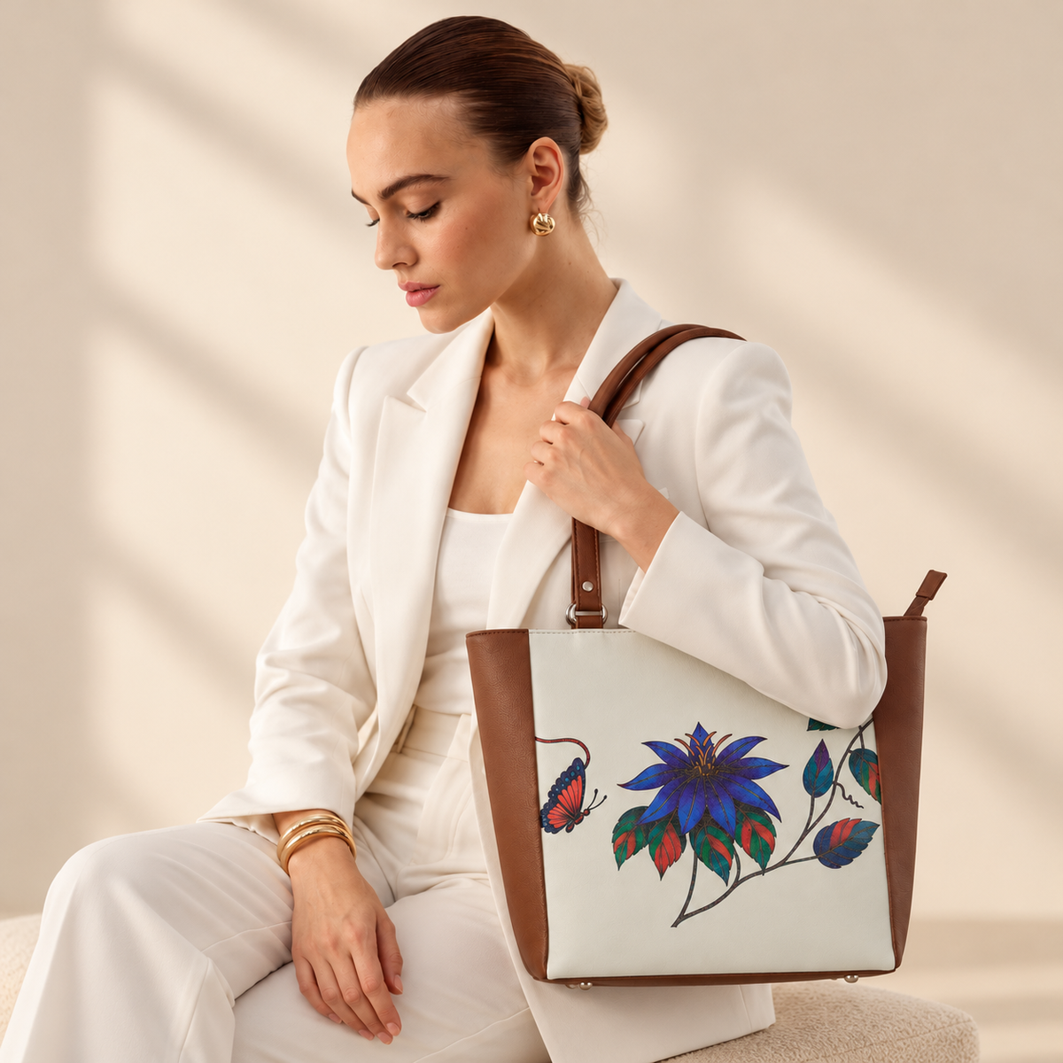 Vegan Leather Ladies' Shoulder Tote Bag– Printed Top Handle Handbag for Women – Work, Travel & Daily Use