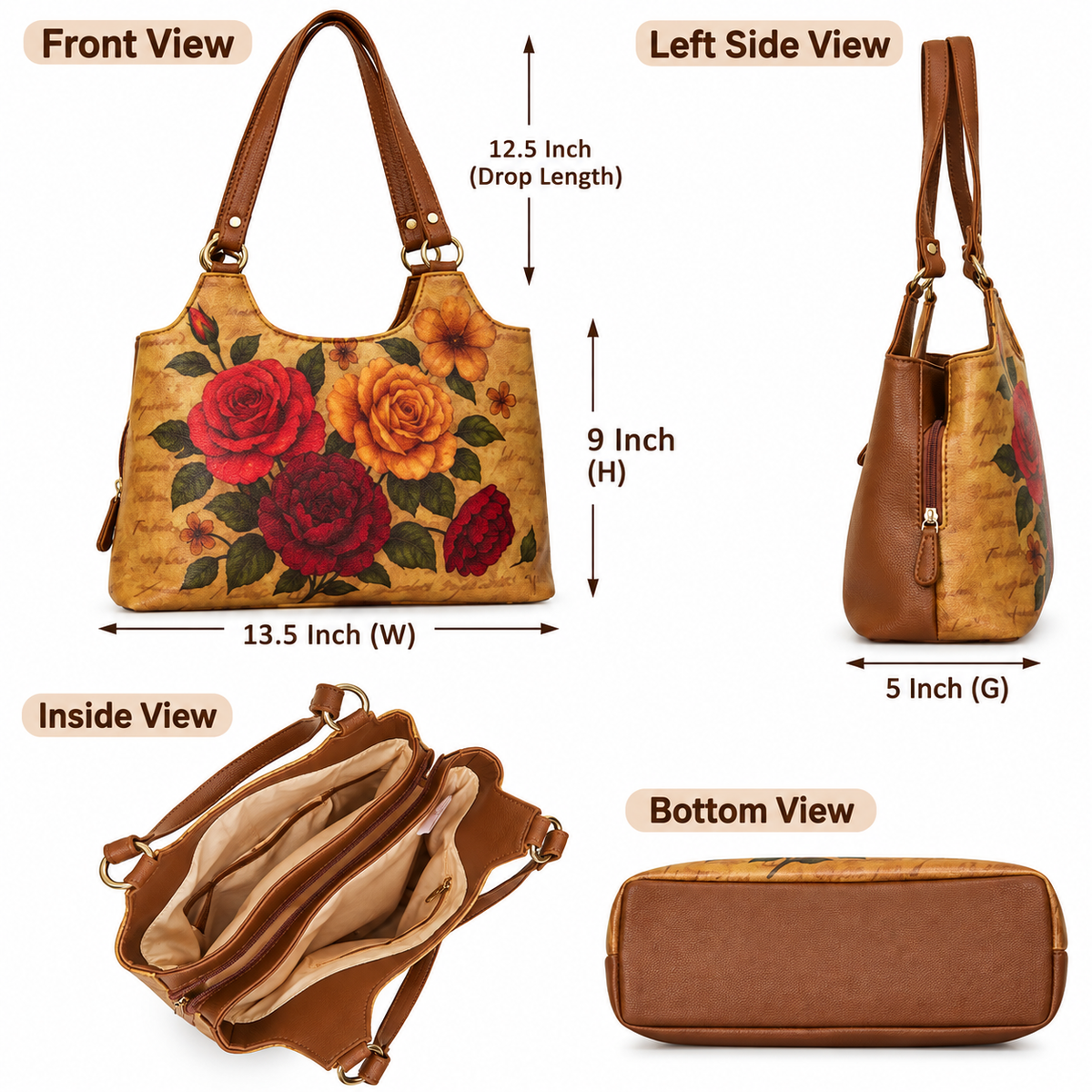 Printed Vegan Leather Shoulder Tote Bag for Women – Stylish Top Handle Handbag Purse– Travel, Office & Daily Use