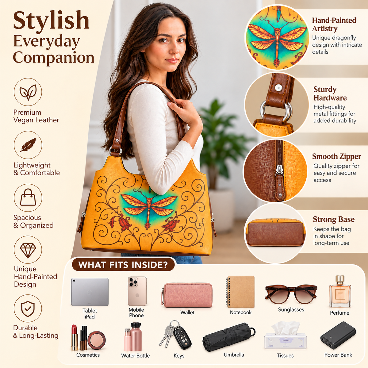 Printed Vegan Leather Shoulder Tote Bag for Women – Stylish Top Handle Handbag Purse– Travel, Office & Daily Use