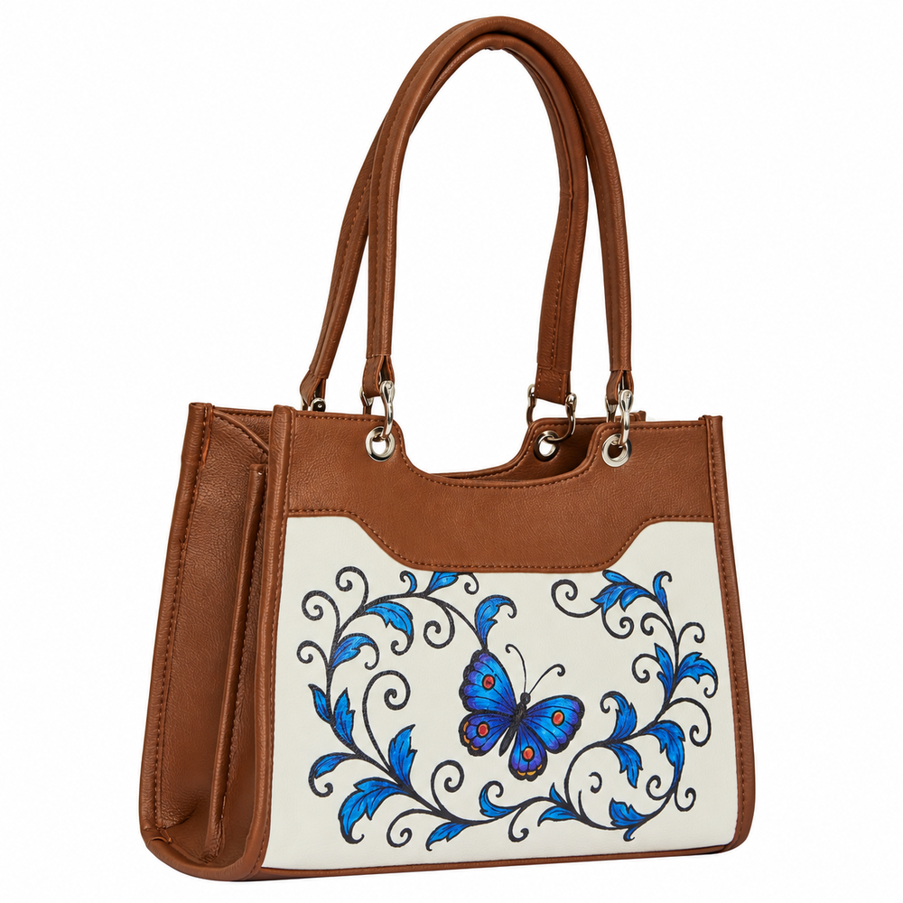Women’s Printed Vegan Leather Satchel Handbag – Vegan Shoulder & Top Handle Bag – Office, Work, Travel & Daily Use