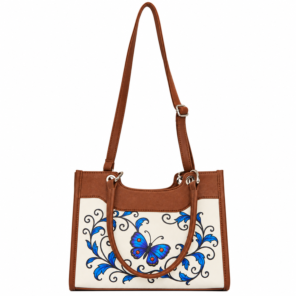 Women’s Printed Vegan Leather Satchel Handbag – Vegan Shoulder & Top Handle Bag – Office, Work, Travel & Daily Use
