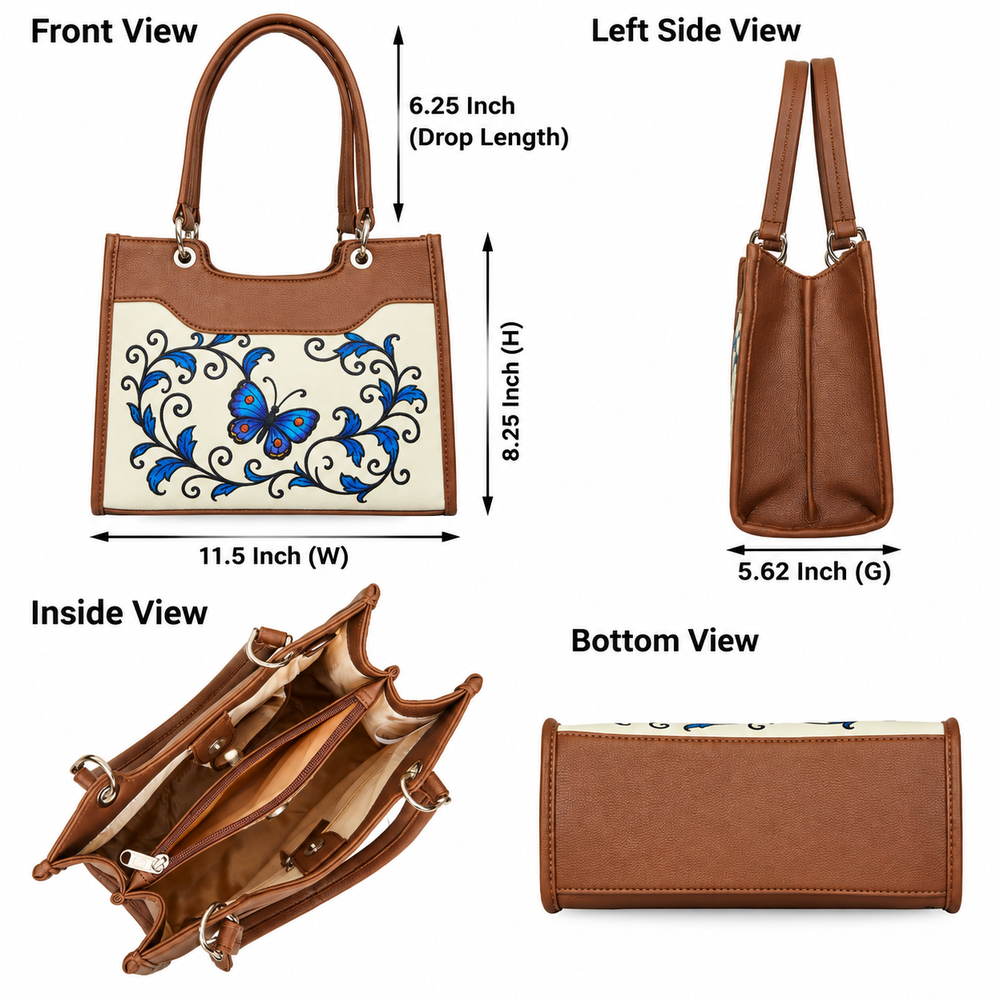 Women’s Printed Vegan Leather Satchel Handbag – Vegan Shoulder & Top Handle Bag – Office, Work, Travel & Daily Use
