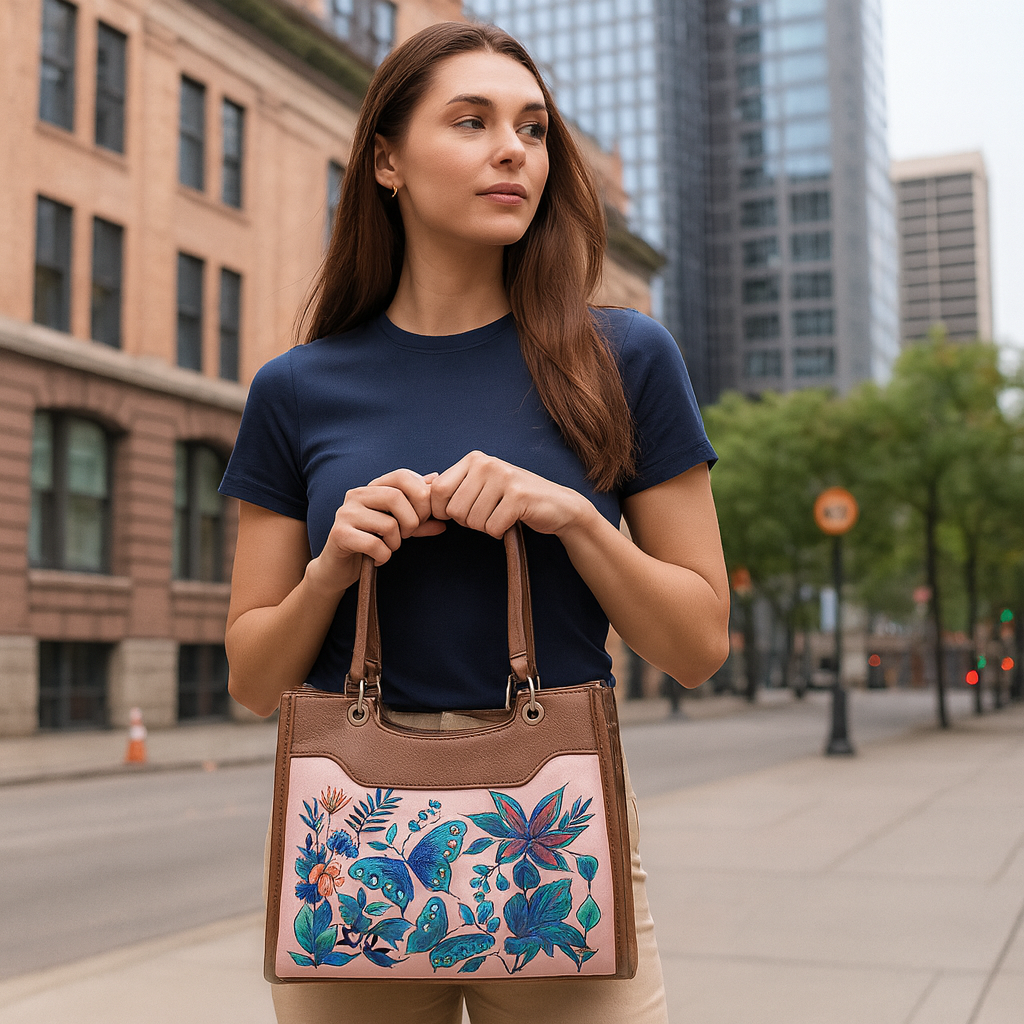 Women’s Printed Genuine Leather Satchel Handbag – Crossbody, Shoulder & Top Handle Bag – Ideal for Office, Work, Travel & Daily Use