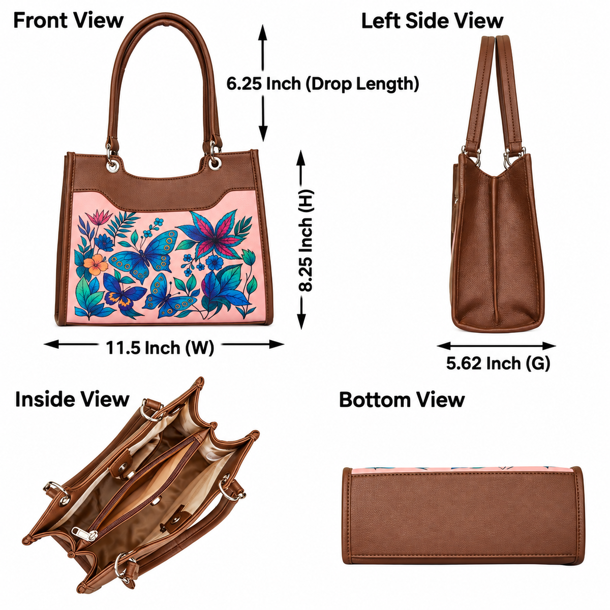 Women’s Printed Vegan Leather Satchel Handbag – Vegan Shoulder & Top Handle Bag – Office, Work, Travel & Daily Use