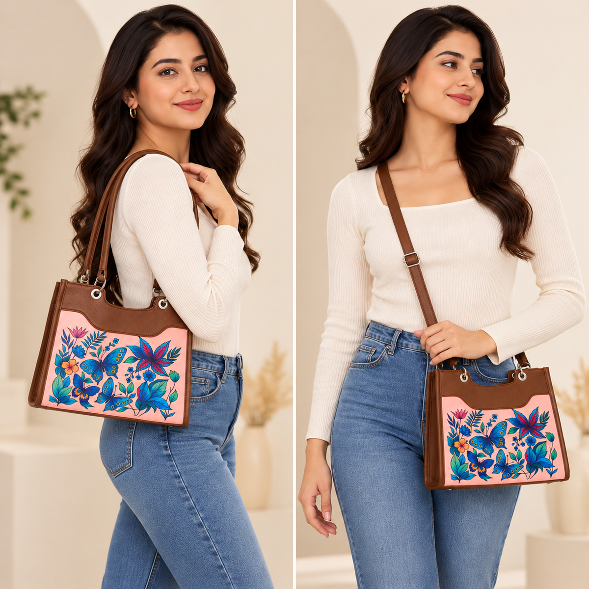 Women’s Printed Vegan Leather Satchel Handbag – Vegan Shoulder & Top Handle Bag – Office, Work, Travel & Daily Use