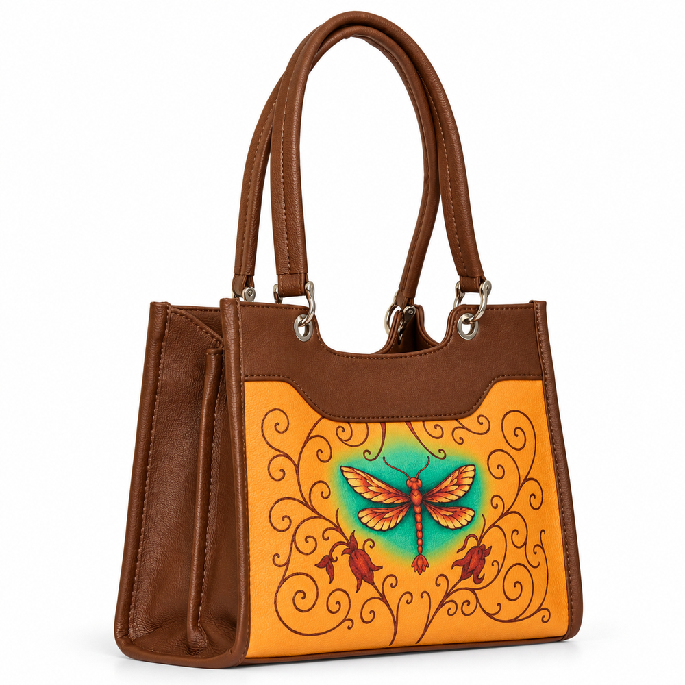 Women’s Printed Vegan Leather Satchel Handbag – Vegan Shoulder & Top Handle Bag – Office, Work, Travel & Daily Use
