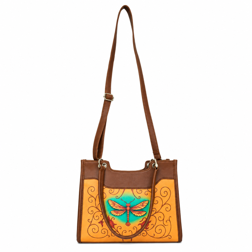 Women’s Printed Vegan Leather Satchel Handbag – Vegan Shoulder & Top Handle Bag – Office, Work, Travel & Daily Use