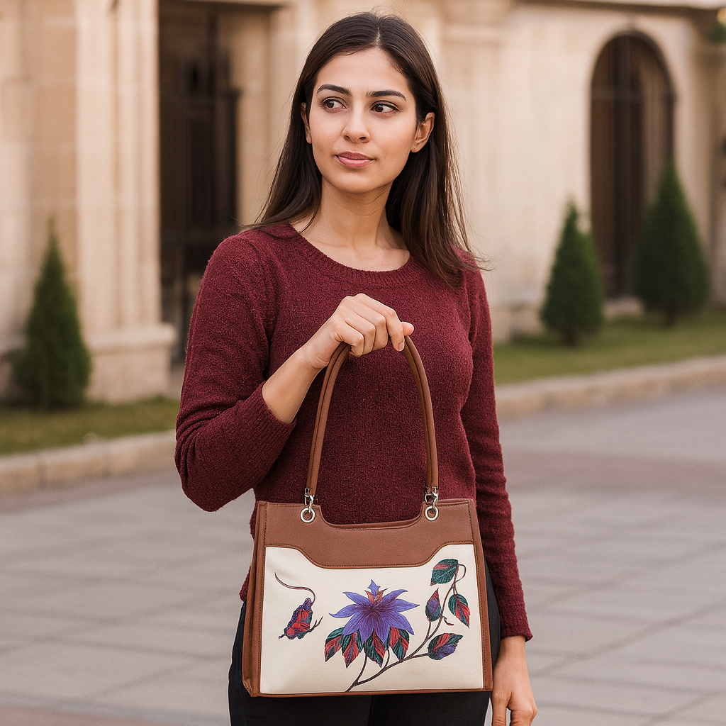 Women’s Printed Genuine Leather Satchel Handbag – Crossbody, Shoulder & Top Handle Bag – Ideal for Office, Work, Travel & Daily Use