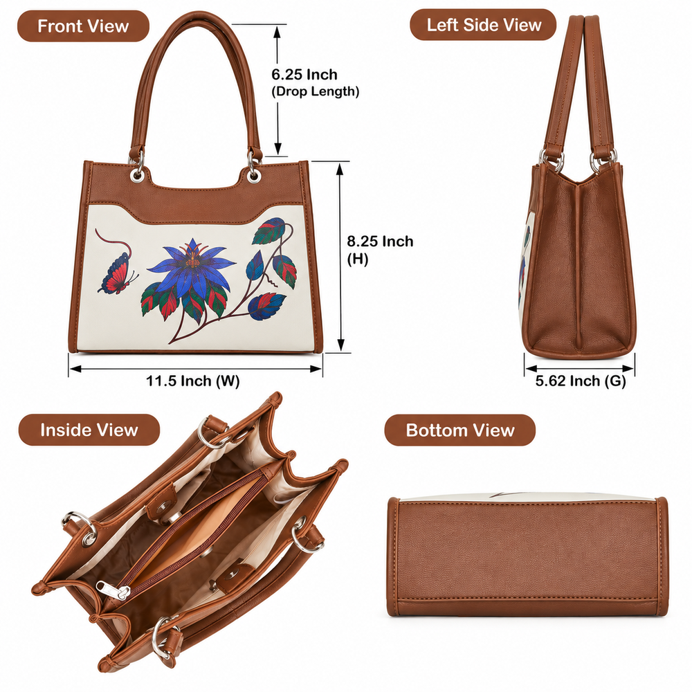Women’s Printed Vegan Leather Satchel Handbag – Vegan Shoulder & Top Handle Bag – Office, Work, Travel & Daily Use