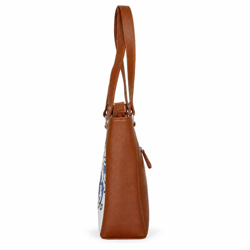 Ladies’ Printed Vegan Leather Shoulder Tote Bag– Handbag, Top Handle Purse for Women – Ideal for Office, Travel & Everyday Use
