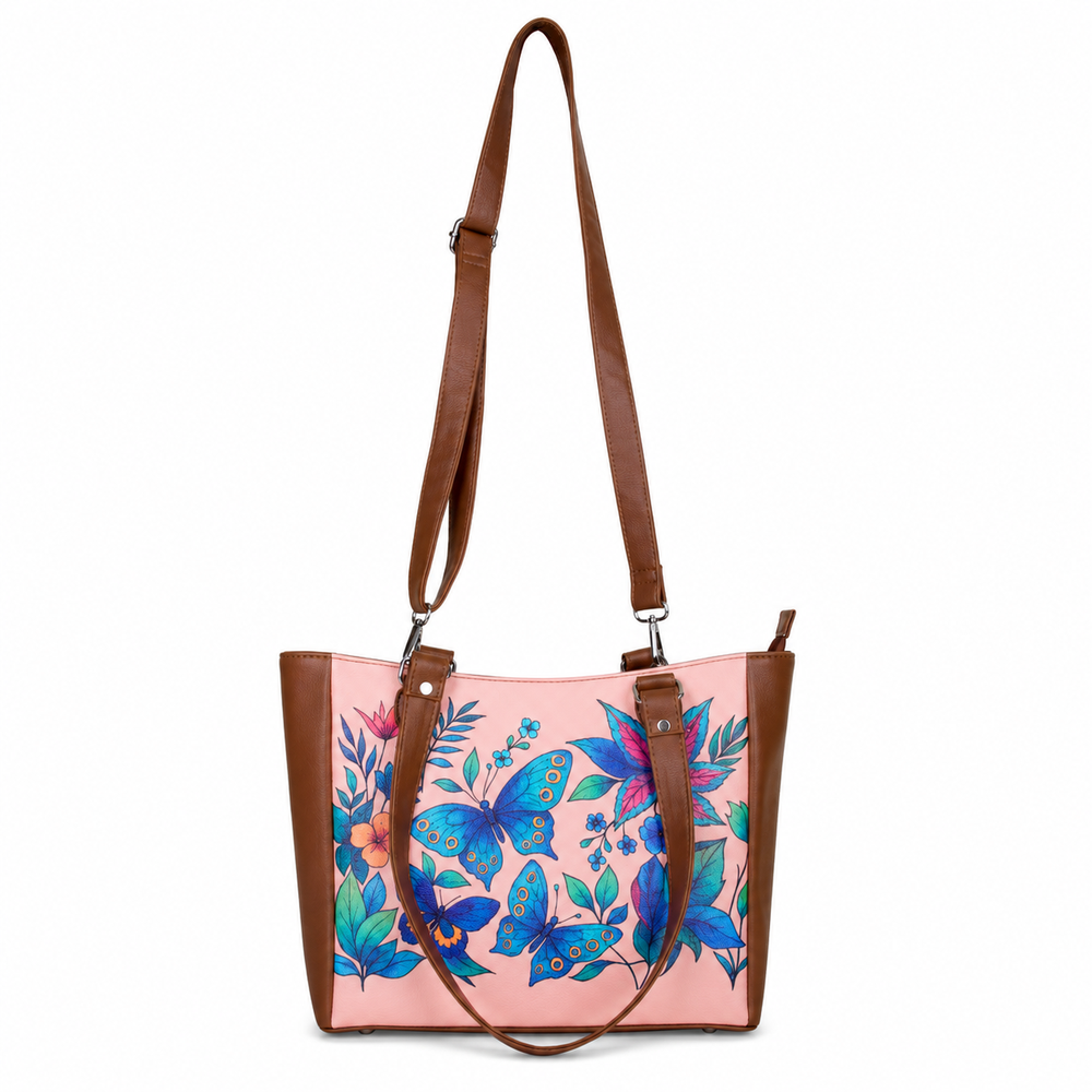 Ladies’ Printed Vegan Leather Shoulder Tote Bag– Handbag, Top Handle Purse for Women – Ideal for Office, Travel & Everyday Use