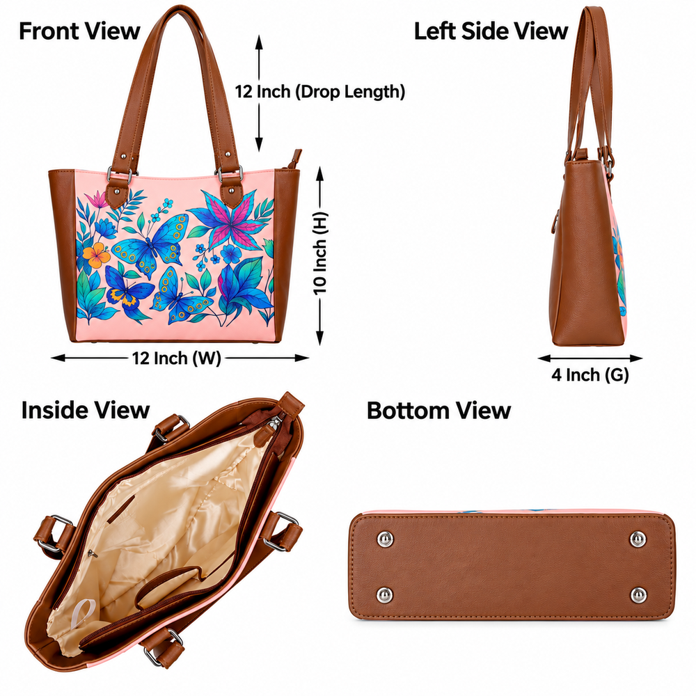 Ladies’ Printed Vegan Leather Shoulder Tote Bag– Handbag, Top Handle Purse for Women – Ideal for Office, Travel & Everyday Use