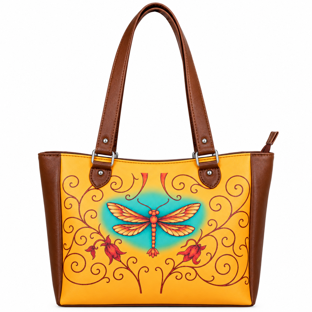 Ladies’ Printed Vegan Leather Shoulder Tote Bag– Handbag, Top Handle Purse for Women – Ideal for Office, Travel & Everyday Use