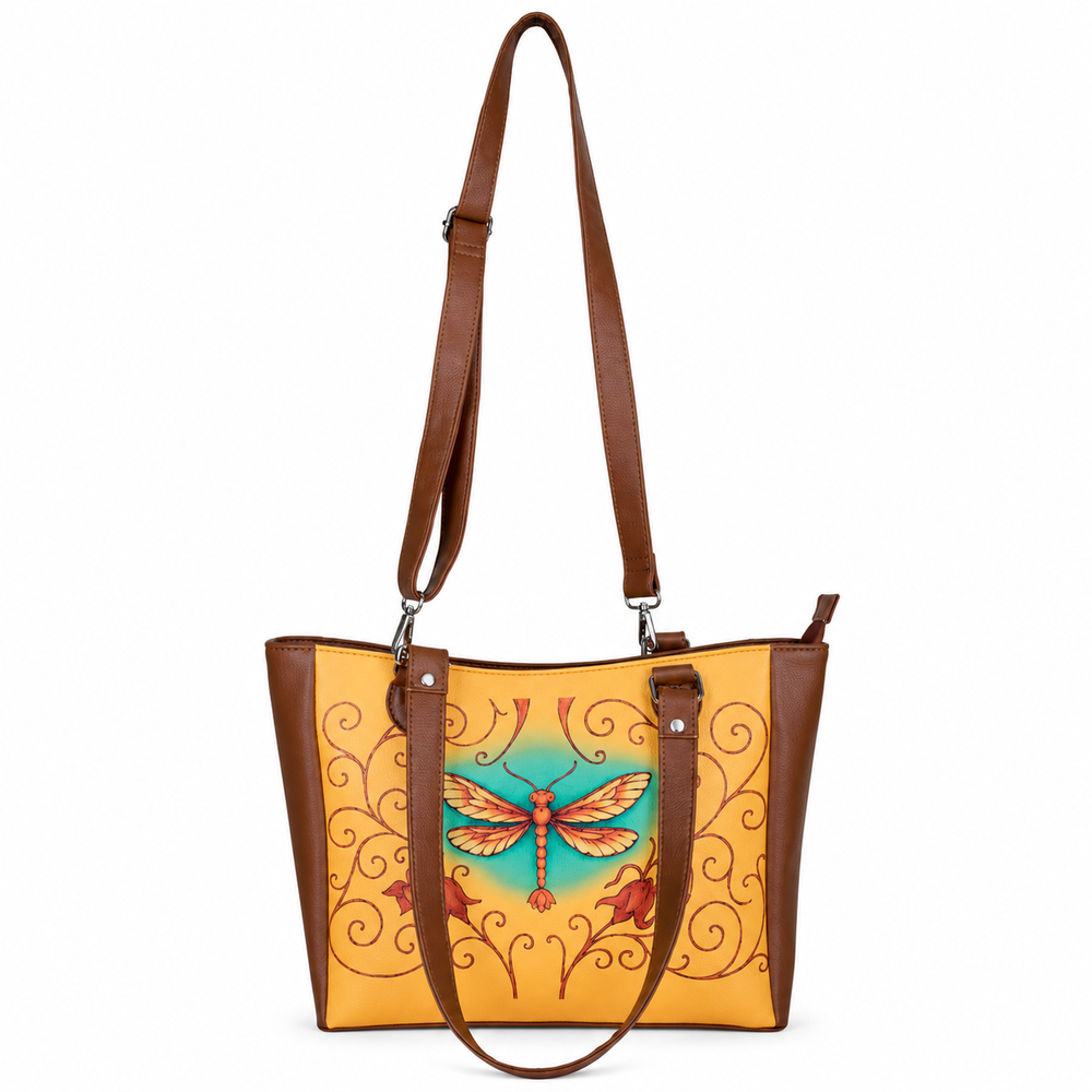 Ladies’ Printed Vegan Leather Shoulder Tote Bag– Handbag, Top Handle Purse for Women – Ideal for Office, Travel & Everyday Use