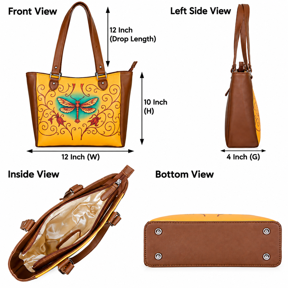Ladies’ Printed Vegan Leather Shoulder Tote Bag– Handbag, Top Handle Purse for Women – Ideal for Office, Travel & Everyday Use