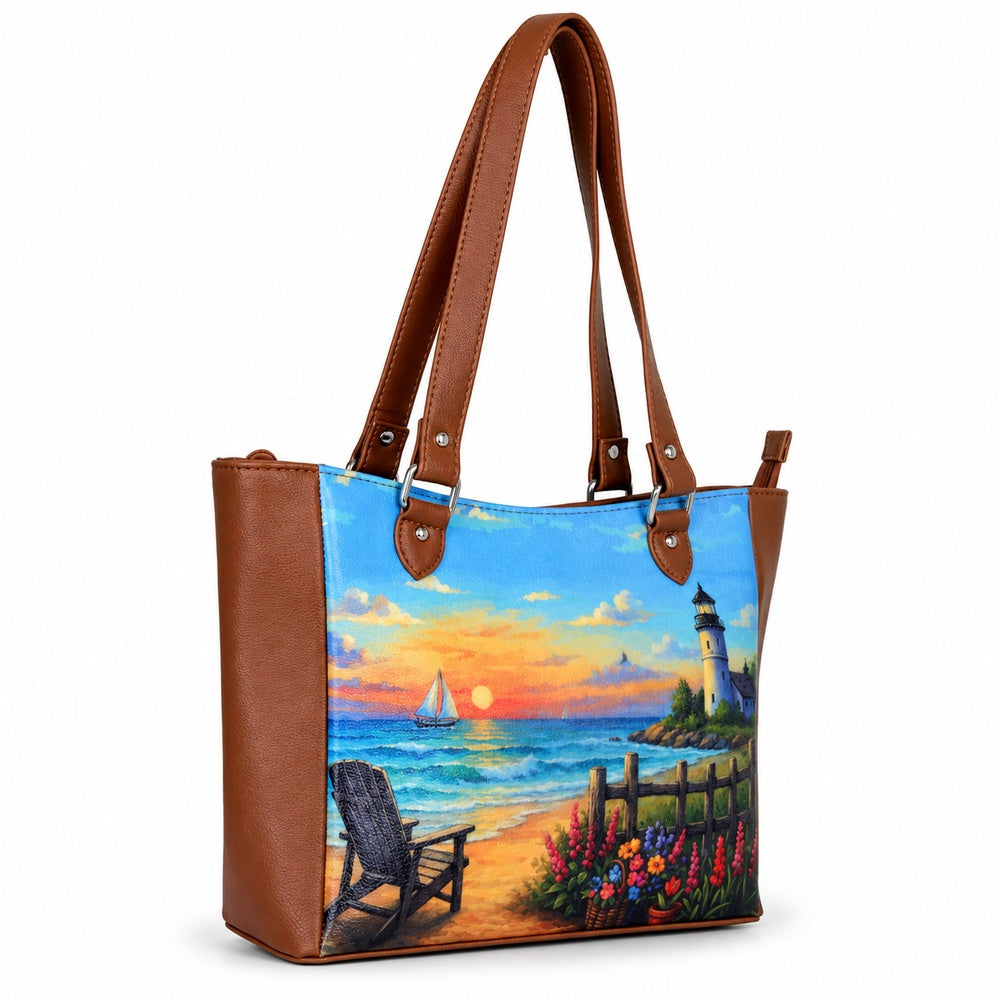 Ladies’ Printed Vegan Leather Shoulder Tote Bag– Handbag, Top Handle Purse for Women – Ideal for Office, Travel & Everyday Use