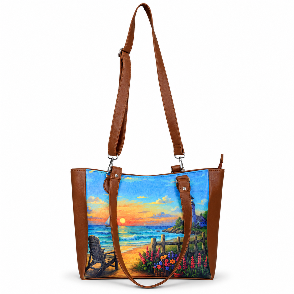Ladies’ Printed Vegan Leather Shoulder Tote Bag– Handbag, Top Handle Purse for Women – Ideal for Office, Travel & Everyday Use
