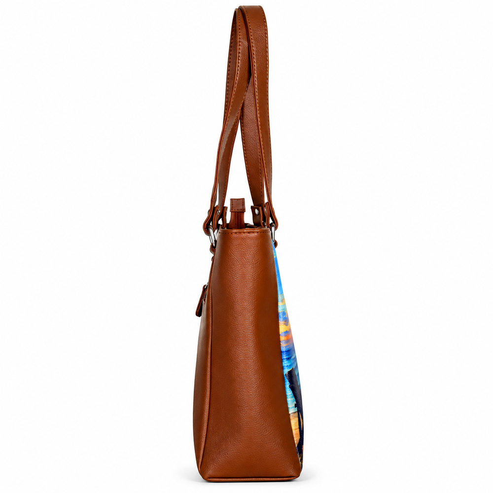 Ladies’ Printed Vegan Leather Shoulder Tote Bag– Handbag, Top Handle Purse for Women – Ideal for Office, Travel & Everyday Use
