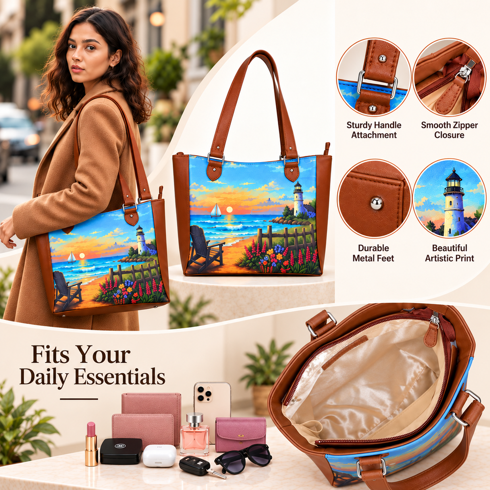 Ladies’ Printed Vegan Leather Shoulder Tote Bag– Handbag, Top Handle Purse for Women – Ideal for Office, Travel & Everyday Use